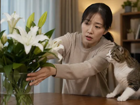 꽃다발 속 백합 한 송이도 위험, 고양이는 꽃가루와 화병 물까지 주의