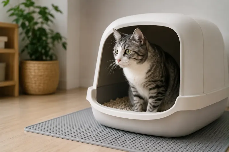 화장실 앞에서 망설이는 고양이, 배변 실수보다 환경 스트레스 살펴야