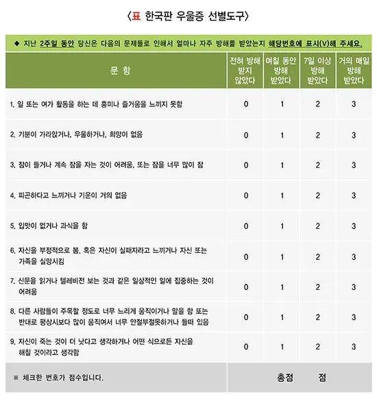 우울감 자가 평가 설명 이미지 2