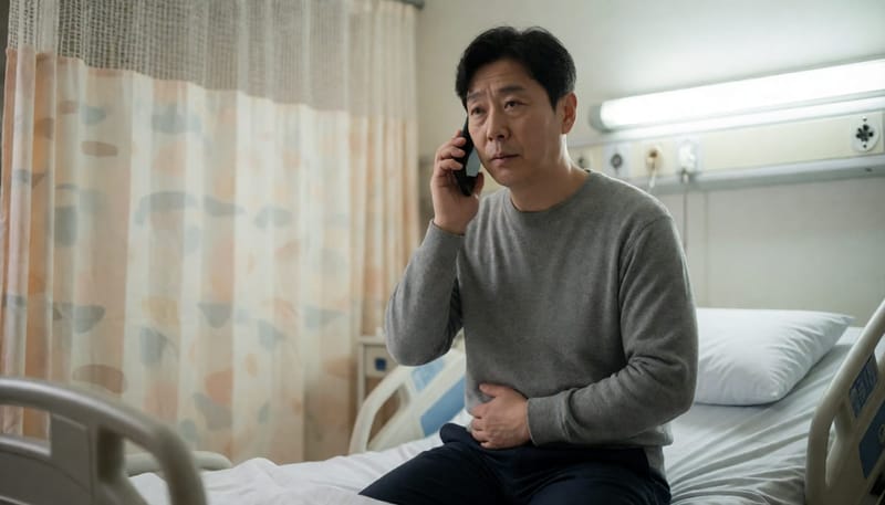 소변이 안 나와 응급실에서 다급하게 전화하는 남성