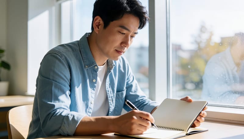 스스로의 상태를 점검하듯 생각에 잠긴 직장인의 모습