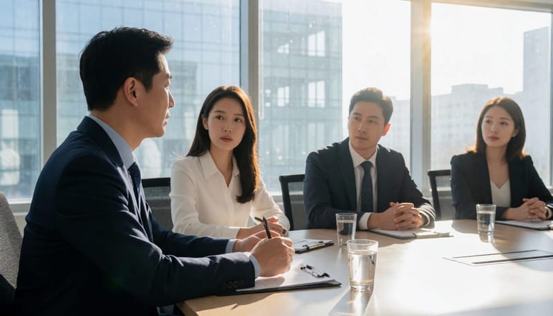 화요일 오전 회의 중 갑자기 발작적으로 기침하는 직장인