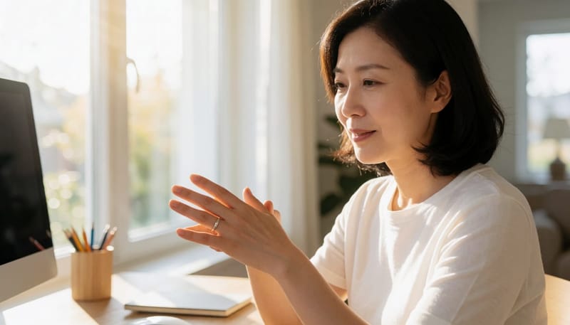 오후 늦게 반지가 손가락에서 잘 빠지지 않아 애쓰는 여성의 손 클로즈업