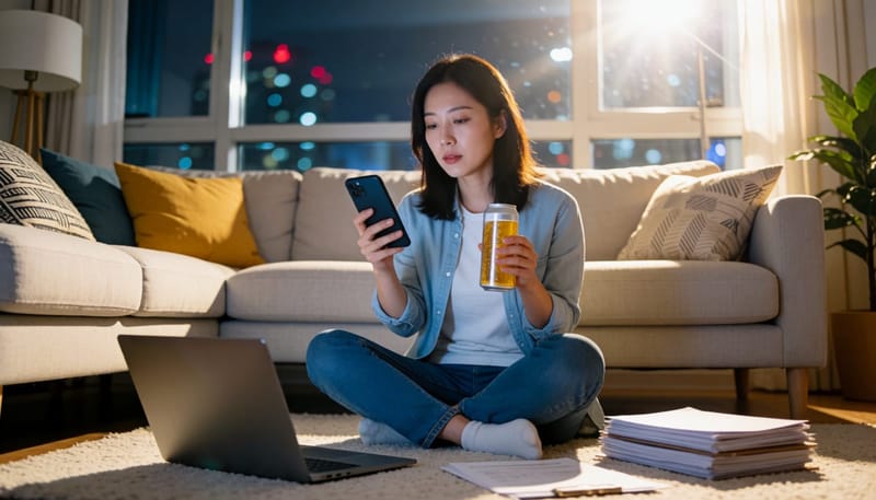 스트레스와 외로움 속에서 혼자 캔맥주를 마시는 여성