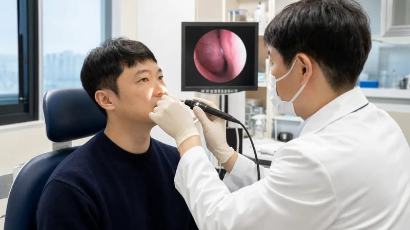 비강 내시경 검사는 염증 부위와 점액 배출 상태를 직접 확인하는 과정입니다.