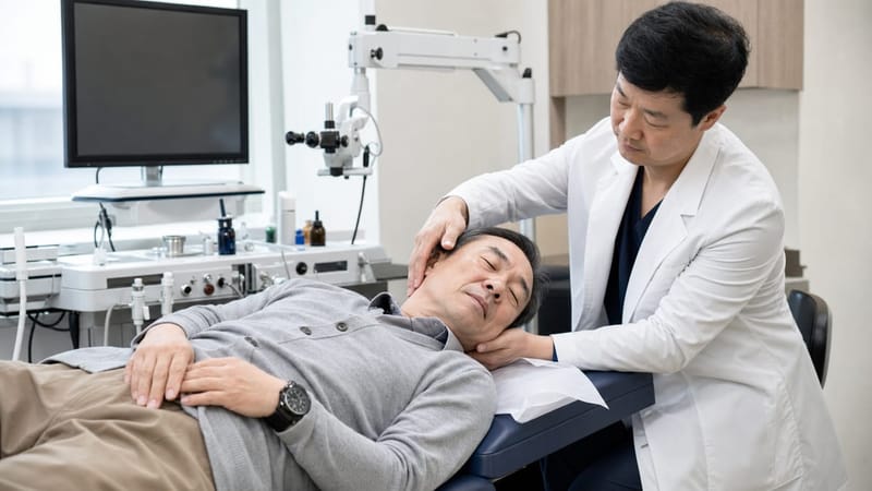 자세유발검사는 특정 자세에서 눈의 움직임 변화로 원인을 확인하는 절차입니다