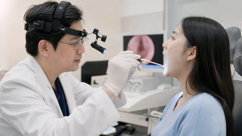편도 상태는 인후두 내시경 검사로 확인합니다