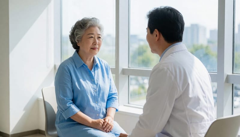 목쉼과 헛기침으로 이비인후과를 찾은 환자의 진료 상담 모습