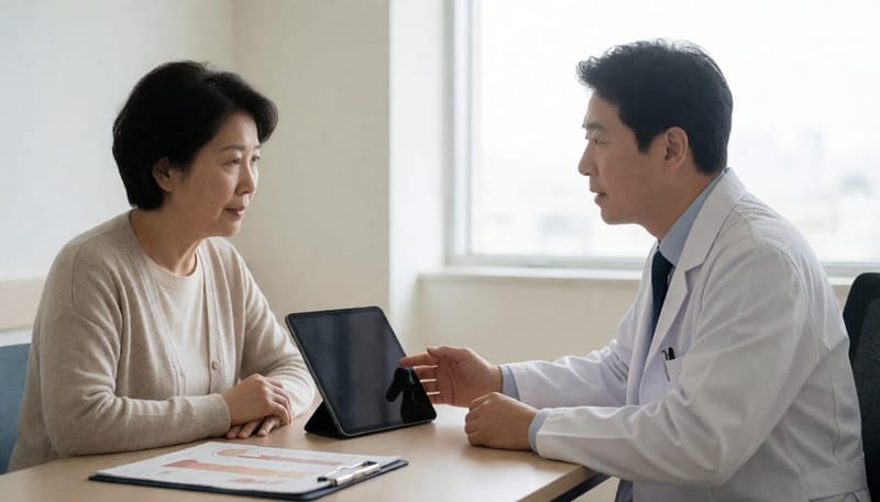 식욕부진으로 병원을 찾아 전문의와 상담하는 환자