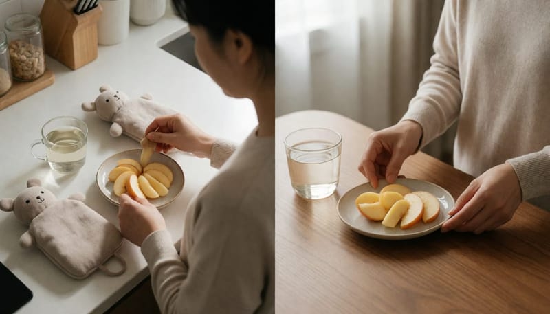 따뜻한 물과 찜질팩 등 집에서 단계별로 준비하는 엄마의 손