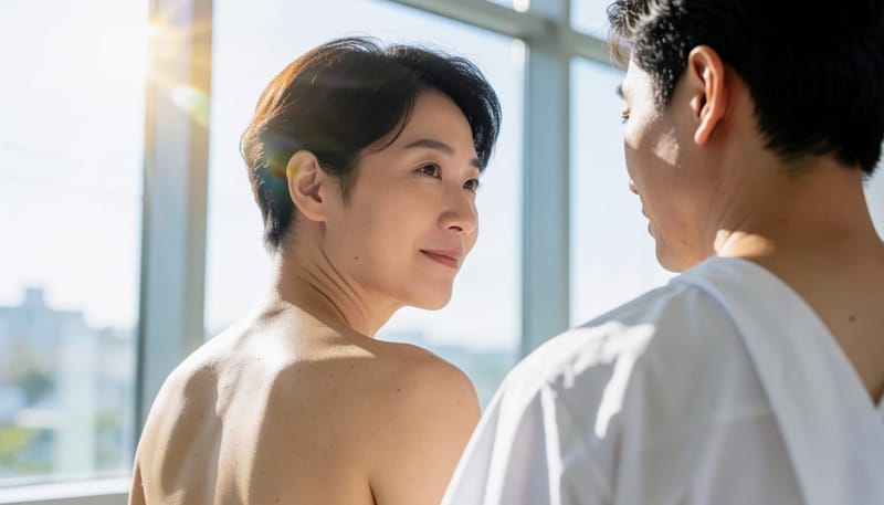 모낭 중심의 좁쌀 여드름을 보여주는 등 피부 클로즈업