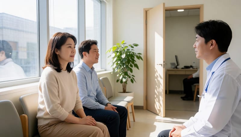 진료를 앞두고 대기실에 앉아 있는 여성의 모습