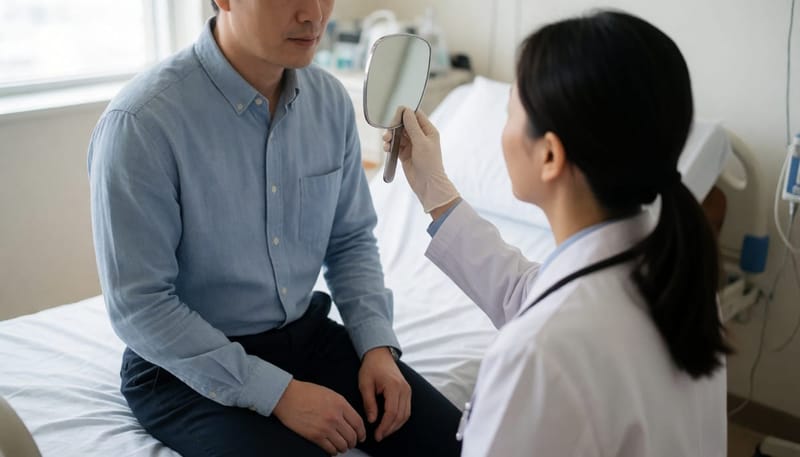 발견 당일 병원에서 안면 신경 검사를 받는 남성