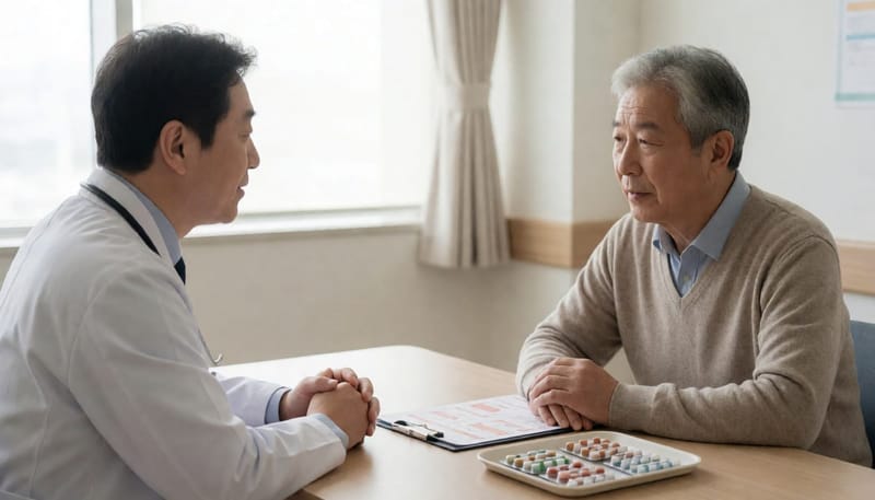 약물치료와 수술적 치료를 상담하는 의사와 환자
