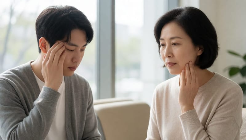 이갈이형과 악물기형 증상을 각각 보이는 두 사람