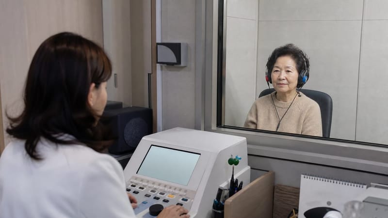 순음청력검사를 받는 모습