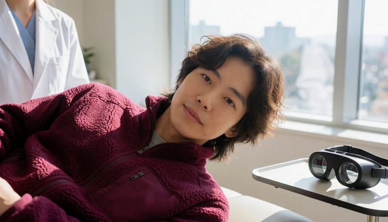 두위 변화에 따라 나타나는 어지럼 증상을 확인하는 검사 장면