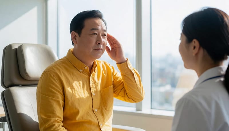 두위 변화 시 짧게 나타나는 어지럼증은 이석증의 대표적인 특징입니다.