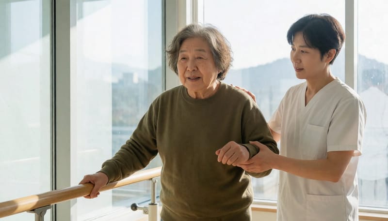고령층의 전정재활운동, 균형감각 훈련 장면