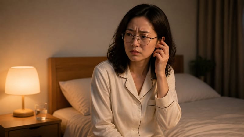밤에 조용해지면 이명 소리가 더 크게 느껴져 잠들기 어려운 경우가 있습니다.