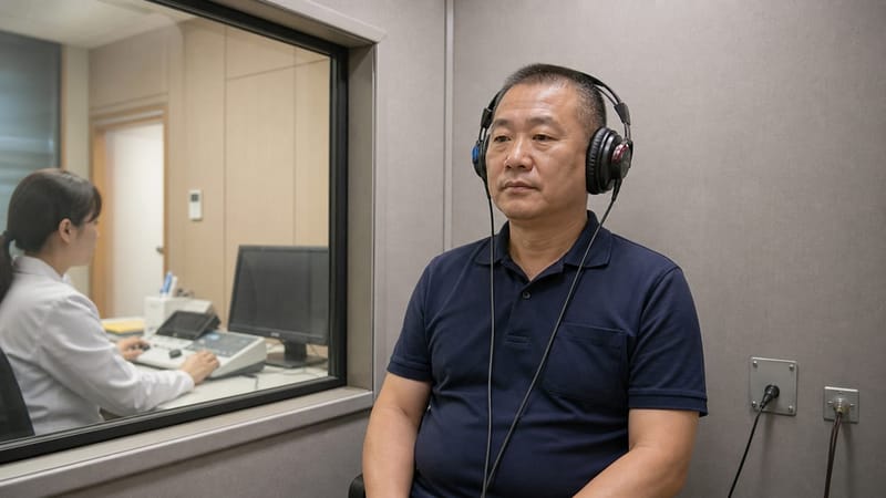 순음청력검사는 방음부스 안에서 헤드폰을 착용하고 진행합니다.