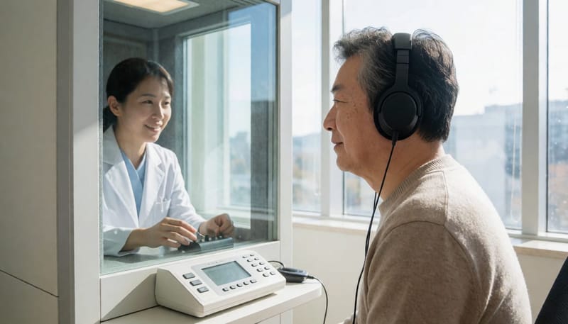 순음청력검사와 임피던스청력검사가 함께 진행되는 검사실 풍경