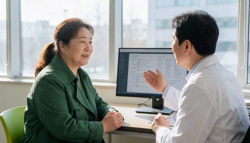 검사 결과를 바탕으로 치료 방향을 상담하는 진료실 모습