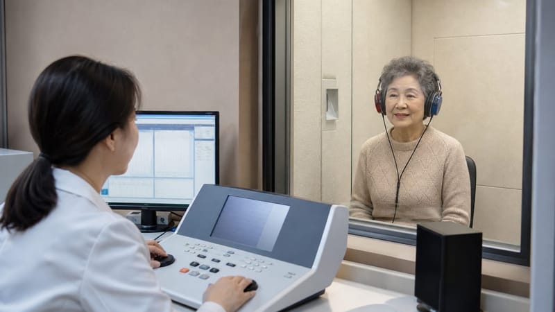 순음청력검사는 헤드폰을 착용한 채 주파수별 청력 역치를 확인하는 방식으로 진행됩니다