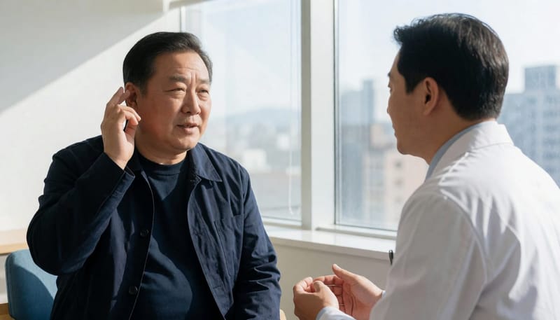 이명 증상을 상담하는 모습