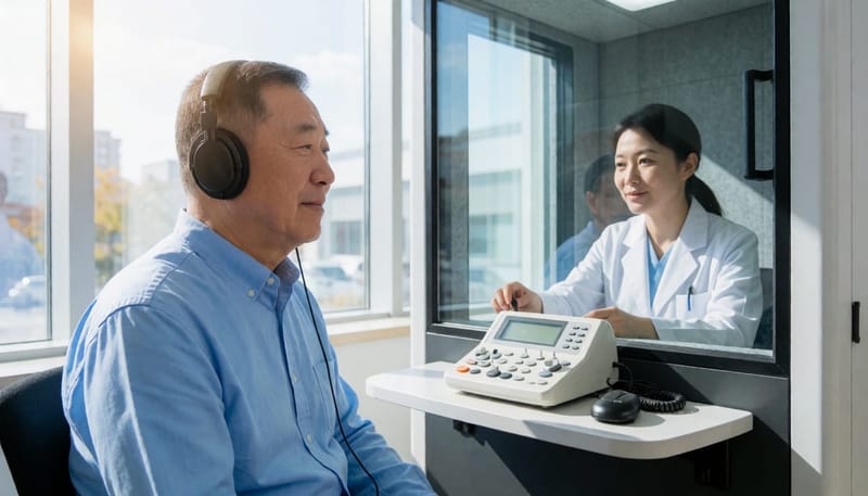 방음부스에서 진행되는 순음청력검사