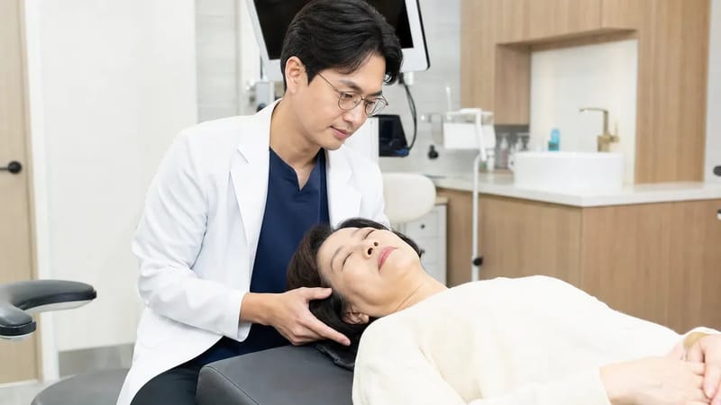 두위안진검사는 머리와 몸의 각도를 단계적으로 바꿔가며 눈떨림과 어지럼을 확인하는 검사로, 진단 직후 이석정복술로 이어지는 경우가 많습니다.