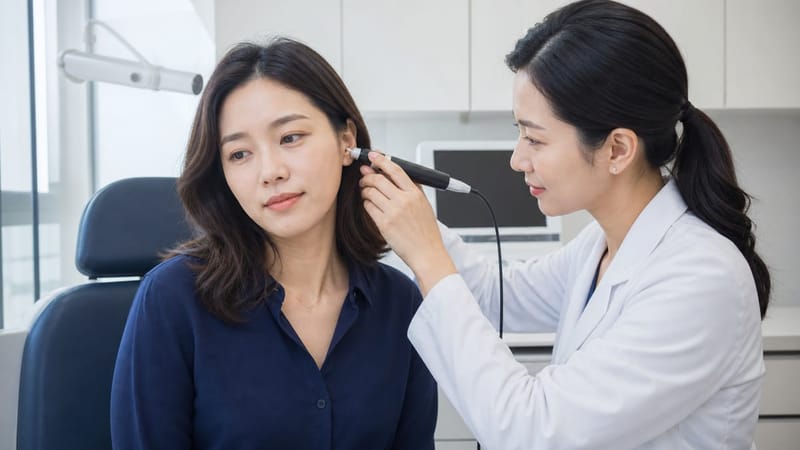 고실계측검사로 중이 압력을 확인하는 모습