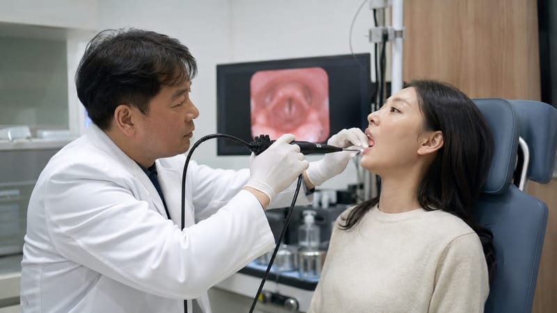 후두내시경 검사는 코나 목에 국소 마취 스프레이를 사용한 뒤 짧게 진행됩니다