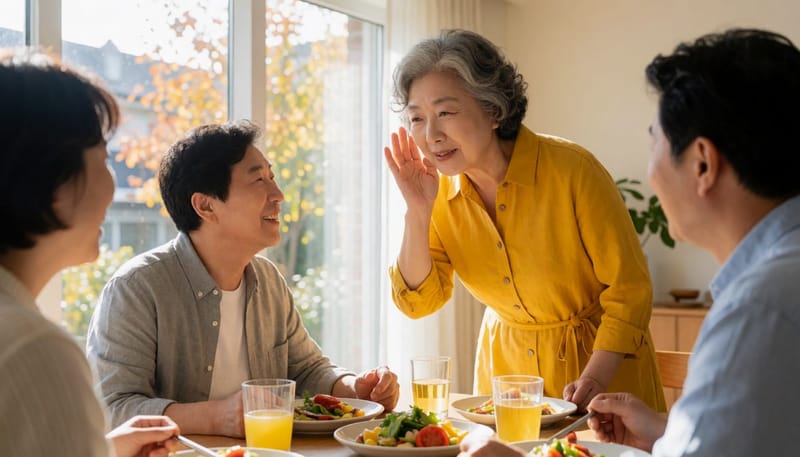 가족 모임에서 여러 사람이 동시에 대화하면 유독 알아듣기 어려워지는 것도 난청의 흔한 신호입니다.