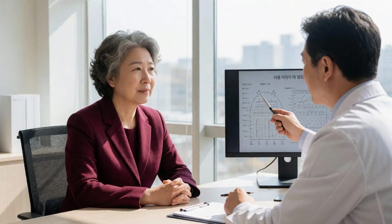 청력검사 결과 그래프를 함께 확인하는 상담 장면