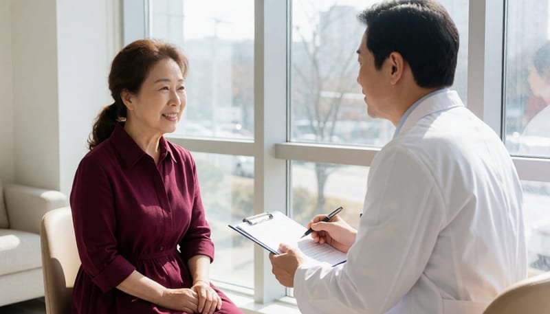보청기 적합 상담을 받는 모습