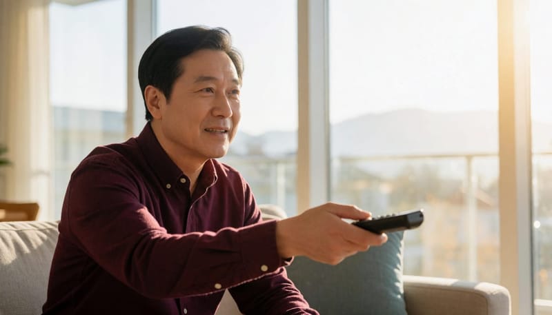 거실에서 TV 볼륨을 평소보다 크게 높이는 모습은 서서히 진행되는 난청의 흔한 신호 중 하나입니다.