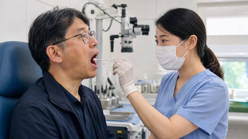 신속항원검사는 면봉으로 검체를 채취해 진행합니다.