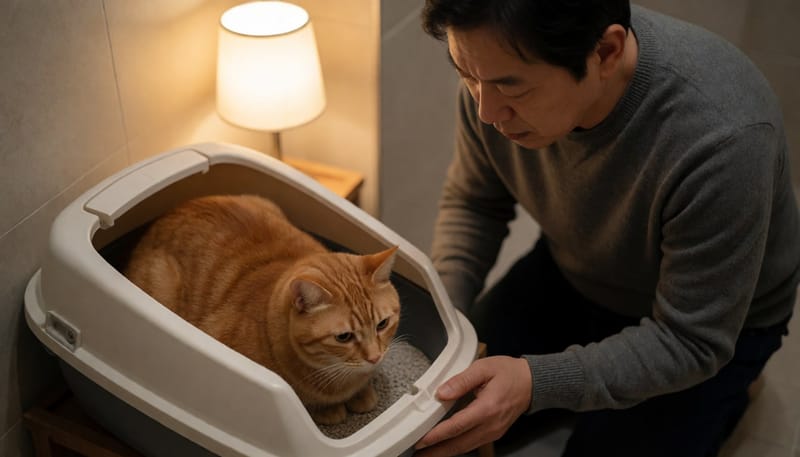고양이가 화장실에서 오래 앉아 힘들어할 때, 치료법은 어떻게 다를까
