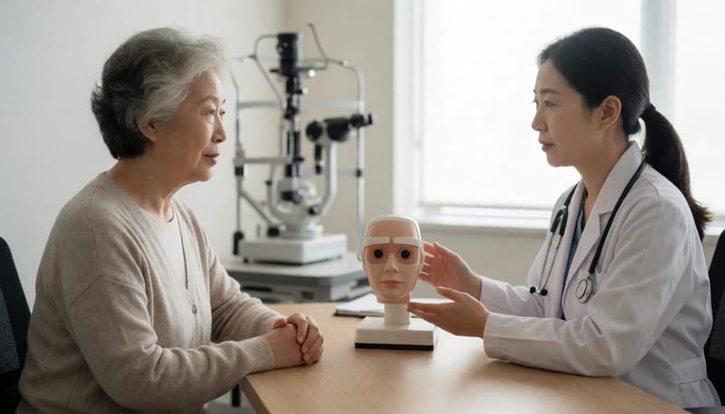 안과 진료실에서 의사와 상담하는 환자의 모습