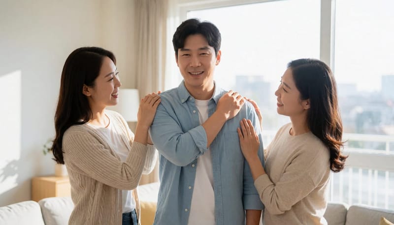 팔과 손끝 두 부위를 짚어보는 남성