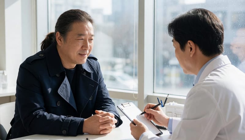 피부 변화에 대해 의료진과 상담하는 모습