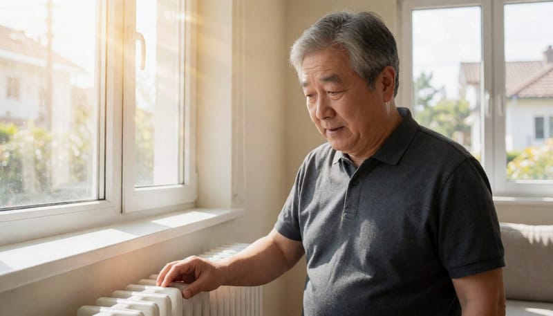 건조한 난방 바람을 오래 쐰 뒤 옷 안쪽 냄새를 확인해보는 모습입니다.