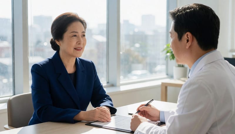 피부과에서 치료 방법에 대해 상담받는 모습