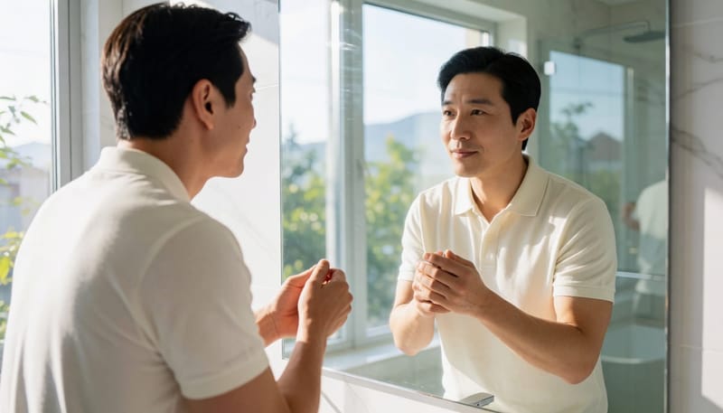 아침 세안 후 항땀제를 바르는 모습