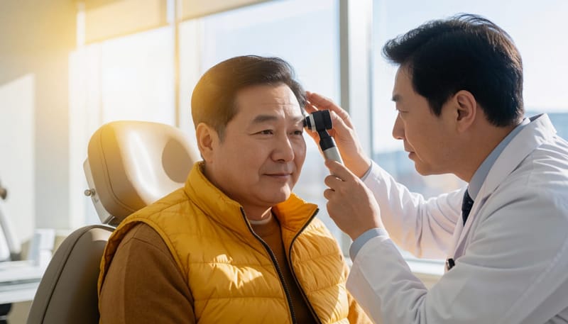 두피 상태를 확인하는 진료 장면