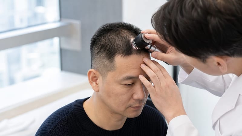 두피 상태를 확인하는 검사는 탈모 진행 단계를 파악하는 첫 단계입니다.