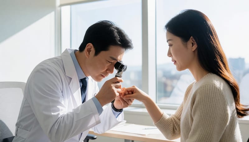 손발톱무좀 진단은 손발톱을 채취해 곰팡이균을 확인하는 검사로 이뤄집니다.