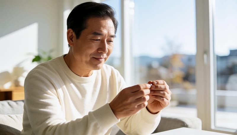 두꺼워지고 색이 변한 발톱을 살펴보는 모습