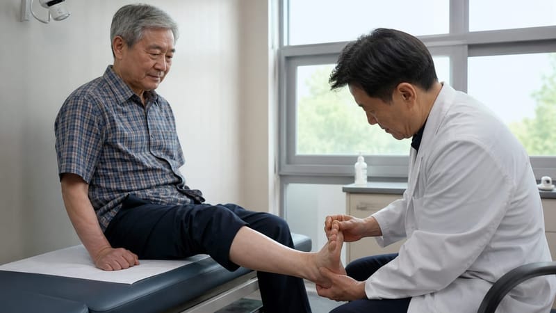 발끝 혈액순환이 느려진 경우 손발톱무좀을 방치하면 상처 회복이 더뎌질 수 있습니다.